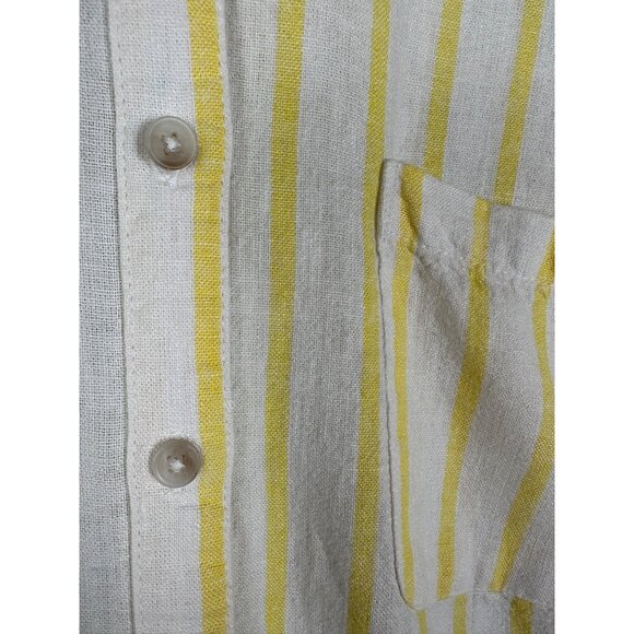 Universal Thread Linen Blend Button Down Shirt XXL Long Sleeve Yellow White - Picture 5 of 6